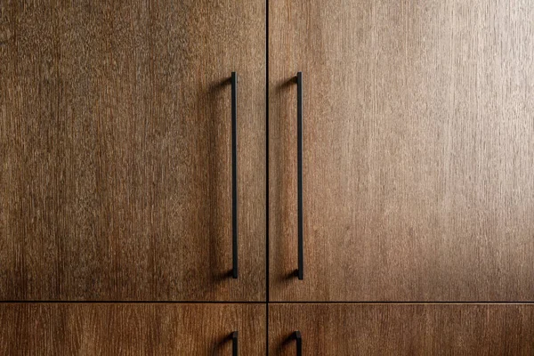 Современные Кухонные Шкафы Двери Натурального Дерева Металлической Ручки Современная Концепция — стоковое фото