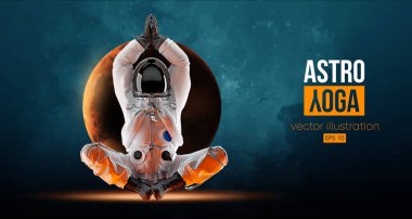 Astronot Mars 'ın ve uzayın arka planında yoga yapıyor. Yoga egzersizleri. Vektör illüstrasyonu