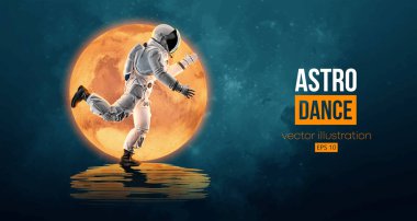 Mars ve uzayın arka planında dans eden astronot. Vektör illüstrasyonu