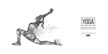 Beyaz arka planda yoga yapan genç bir kadının soyut telgraf silueti. Vektör illüstrasyonu