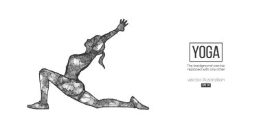 Beyaz arka planda yoga yapan genç bir kadının soyut telgraf silueti. Vektör illüstrasyonu