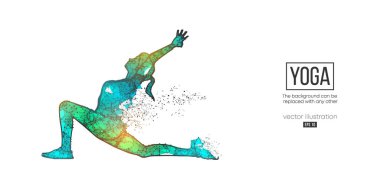 Beyaz arka planda yoga yapan genç bir kadının soyut telgraf silueti. Vektör illüstrasyonu