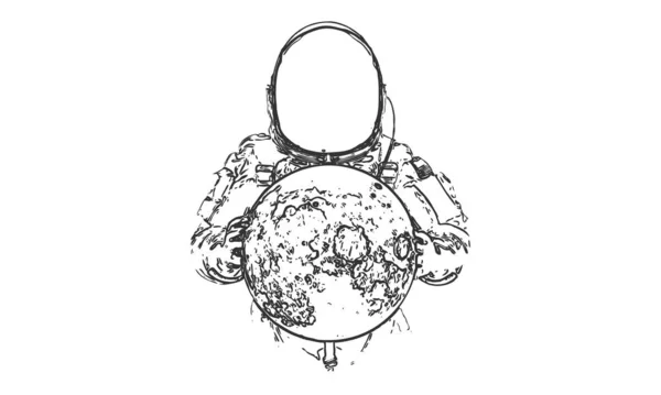 Astronaut auf dem weißen Hintergrund der Mondlinie Kunst. Vektorillustration — Stockvektor