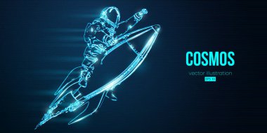 Ay ve uzay çizgisi sanatının mavi arka planında neon astronot.