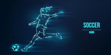 Futbolcu kadın mavi arka planda. Vektör illüstrasyonu