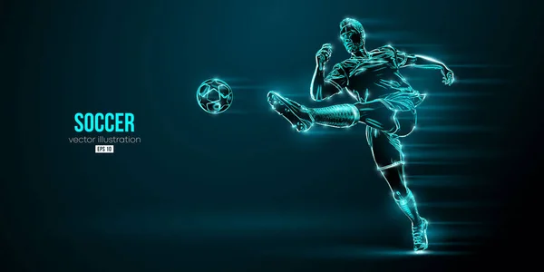 Futbolcu hareket halindeyken mavi arka planda kaldı. Vektör illüstrasyonu