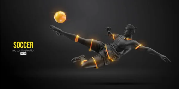 Futbolcu hareket halindeyken siyah arka planda kaldı. Vektör illüstrasyonu