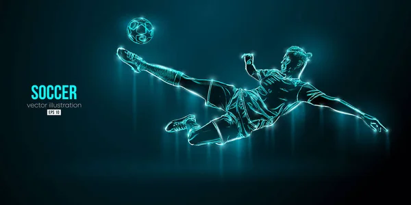 Futbolcu hareket halindeyken mavi arka planda kaldı. Vektör illüstrasyonu