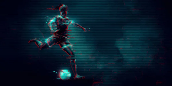 Football Footballeur Femme Action Isolé Fond Bleu Illustration Vectorielle — Image vectorielle