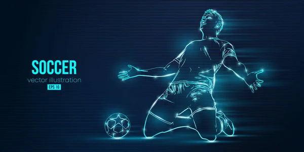 Futbolcu hareket halindeyken mavi arka planda kaldı. Vektör illüstrasyonu