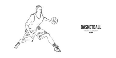 Aksiyon halindeki soyut basketbolcu beyaz arka planı izole etti. Vektör illüstrasyonu