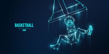 Aksiyon halindeki bir basketbolcunun soyut silüeti mavi arka planı izole etti. Vektör illüstrasyonu