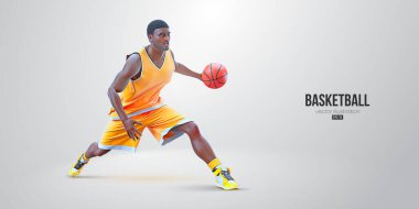 Bir basketbolcunun gerçekçi silüeti beyaz arka planda izole edilmiş. Vektör illüstrasyonu