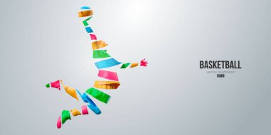 Aksiyon halindeki bir basketbolcunun soyut silüeti beyaz arka planda izole edilmiş. Vektör illüstrasyonu