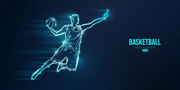 Abstrakte Silhouette Eines Basketballspielers Mann Aktion Isoliert Blauen Hintergrund Vektorillustration — Stockvektor