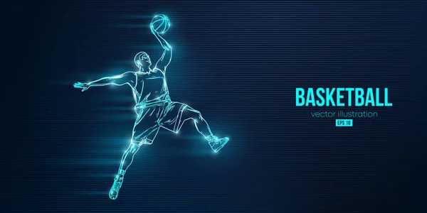 Aksiyon halindeki bir basketbolcunun soyut silüeti mavi arka planı izole etti. Vektör illüstrasyonu