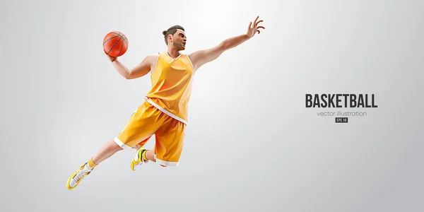Silhouette Realistica Giocatore Basket Uomo Azione Isolato Sfondo Bianco Illustrazione — Vettoriale Stock