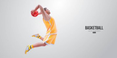 Bir basketbolcunun gerçekçi silüeti beyaz arka planda izole edilmiş. Vektör illüstrasyonu