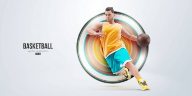 Bir basketbolcunun gerçekçi silüeti beyaz arka planda izole edilmiş. Vektör illüstrasyonu