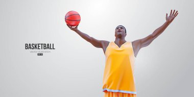 Bir basketbolcunun gerçekçi silüeti beyaz arka planda izole edilmiş. Vektör illüstrasyonu