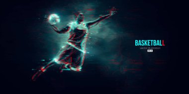 Aksiyon halindeki bir basketbolcunun soyut silüeti mavi arka planı izole etti. Vektör illüstrasyonu