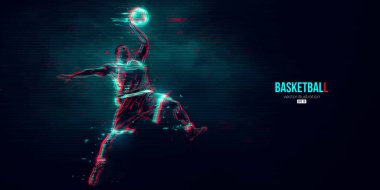 Aksiyon halindeki bir basketbolcunun soyut silüeti mavi arka planı izole etti. Vektör illüstrasyonu