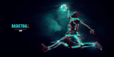 Aksiyon halindeki bir basketbolcunun soyut silüeti mavi arka planı izole etti. Vektör illüstrasyonu