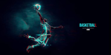 Aksiyon halindeki bir basketbolcunun soyut silüeti mavi arka planı izole etti. Vektör illüstrasyonu