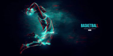 Aksiyon halindeki bir basketbolcunun soyut silüeti mavi arka planı izole etti. Vektör illüstrasyonu