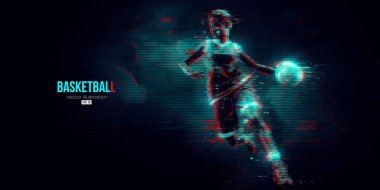 Aksiyon halindeki bir basketbolcu kadının soyut silüeti mavi arka planı izole etti. Vektör illüstrasyonu