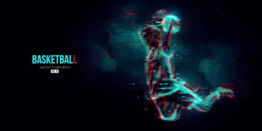 Aksiyon halindeki bir basketbolcu kadının soyut silüeti mavi arka planı izole etti. Vektör illüstrasyonu