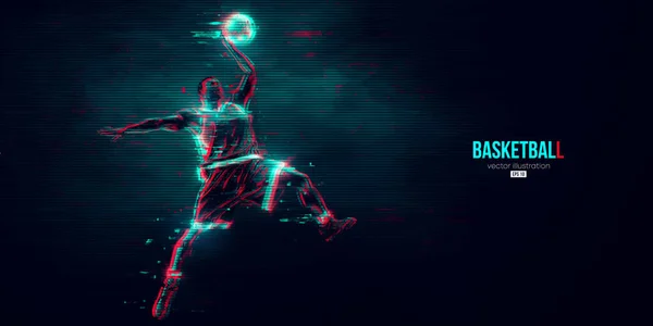 Aksiyon halindeki bir basketbolcunun soyut silüeti mavi arka planı izole etti. Vektör illüstrasyonu