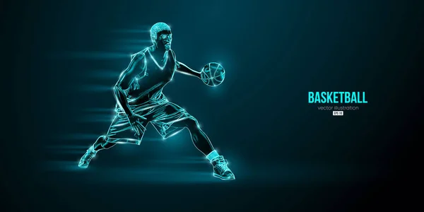 Abstrakt Siluett Basketspelare Man Aktion Isolerad Blå Bakgrund Vektorillustration — Stock vektor