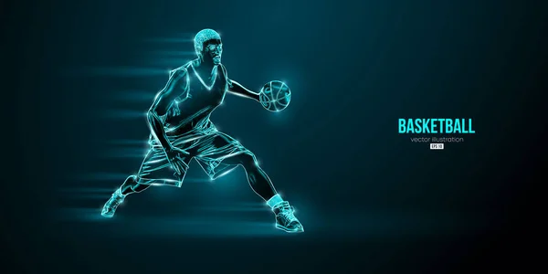 Abstrakte Silhouette Eines Basketballspielers Mann Aktion Isoliert Blauen Hintergrund Vektorillustration — Stockvektor