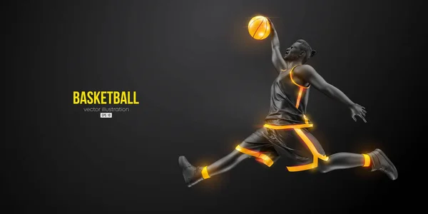 Eylemdeki bir basketbolcunun soyut silüeti siyah arkaplanı izole etti. Vektör illüstrasyonu