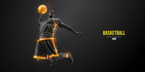 Eylemdeki bir basketbolcunun soyut silüeti siyah arkaplanı izole etti. Vektör illüstrasyonu