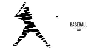 Beyaz arka planda bir beyzbol oyuncusunun soyut silüeti. Beyzbol oyuncusu topa vuruyor. Vektör illüstrasyonu