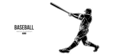 Beyaz arka planda bir beyzbol oyuncusunun soyut silüeti. Beyzbol oyuncusu topa vuruyor. Vektör illüstrasyonu