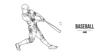 Beyaz arka planda bir beyzbol oyuncusunun soyut silüeti. Beyzbol oyuncusu topa vuruyor. Vektör illüstrasyonu