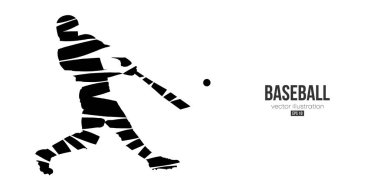 Beyaz arka planda bir beyzbol oyuncusunun soyut silüeti. Beyzbol oyuncusu topa vuruyor. Vektör illüstrasyonu