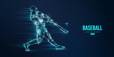 Mavi arka planda soyut bir beyzbol oyuncusunun silüeti. Beyzbol oyuncusu topa vuruyor. Vektör illüstrasyonu