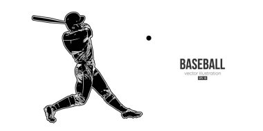 Beyaz arka planda bir beyzbol oyuncusunun soyut silüeti. Beyzbol oyuncusu topa vuruyor. Vektör illüstrasyonu