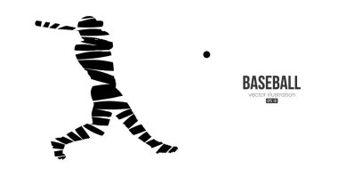 Beyaz arka planda bir beyzbol oyuncusunun soyut silüeti. Beyzbol oyuncusu topa vuruyor. Vektör illüstrasyonu