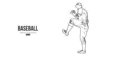 Beyaz arka planda bir beyzbol oyuncusunun soyut silüeti. Beyzbol oyuncusu topa vuruyor. Vektör illüstrasyonu