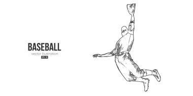 Beyaz arka planda bir beyzbol oyuncusunun soyut silüeti. Beyzbol oyuncusu topa vuruyor. Vektör illüstrasyonu