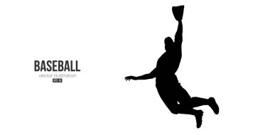 Beyaz arka planda bir beyzbol oyuncusunun soyut silüeti. Beyzbol oyuncusu topa vuruyor. Vektör illüstrasyonu