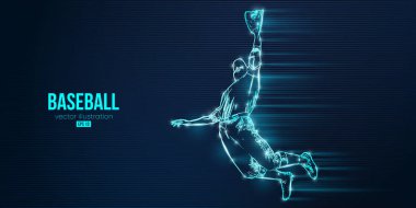 Mavi arka planda soyut bir beyzbol oyuncusunun silüeti. Beyzbol oyuncusu topa vuruyor. Vektör illüstrasyonu