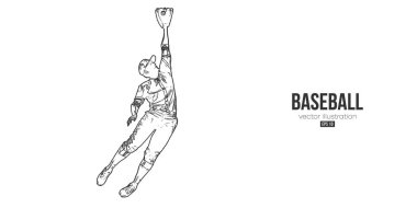 Beyaz arka planda bir beyzbol oyuncusunun soyut silüeti. Beyzbol oyuncusu topa vuruyor. Vektör illüstrasyonu