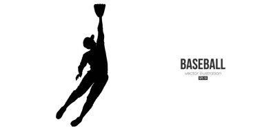 Beyaz arka planda bir beyzbol oyuncusunun soyut silüeti. Beyzbol oyuncusu topa vuruyor. Vektör illüstrasyonu