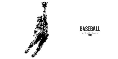 Beyaz arka planda bir beyzbol oyuncusunun soyut silüeti. Beyzbol oyuncusu topa vuruyor. Vektör illüstrasyonu